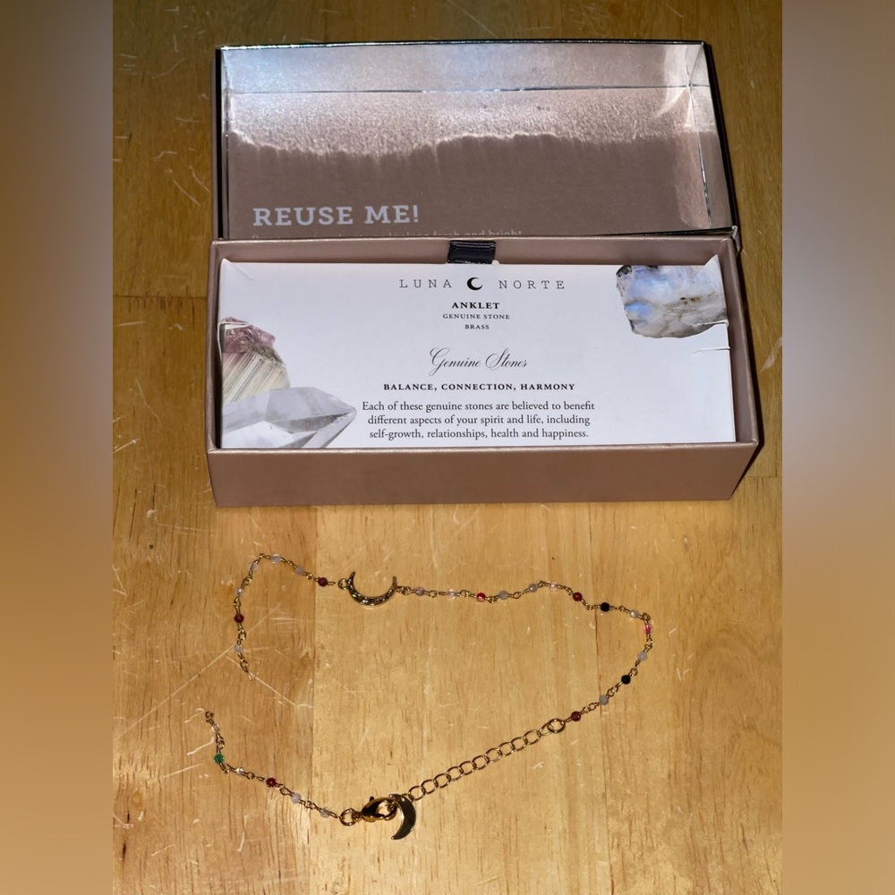 Luna Norte stone brass moon anklet